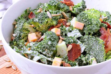 This Low Carb Broccoli Salad with Bacon, Cheddar and Kale will be your new best friend. It pairs great with a ton of dishes and is completely guilt free!