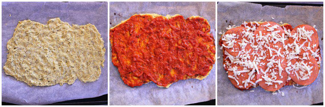 low carb pizza bites process collage.
