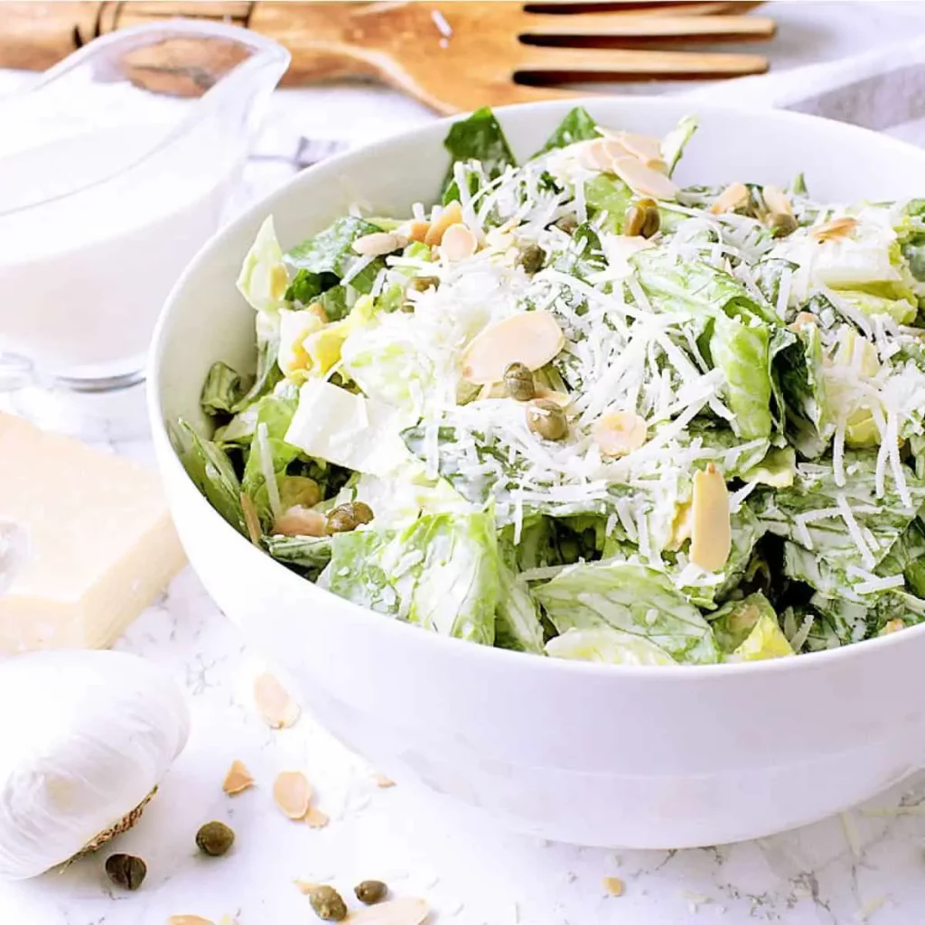 Check out this healthy and delicious Low Carb Caesar Salad with Kale, Romaine and Cheese Crisps for a keto approved version of the traditional caesar salad.
