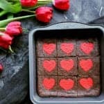 Keto Valentine's Day brownies in an 8x8" baking dish.