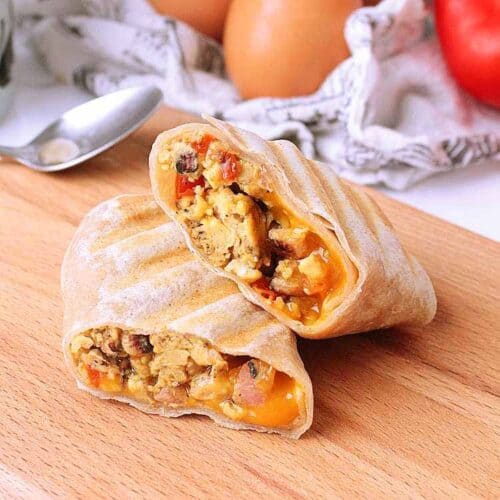 Low Carb Breakfast Burritos With Ham Peppers And Cheese