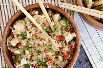 Two bowls of cauliflower fried rice.