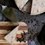 keto mocha cheesecake with one slice removed.