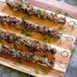 4 skewers loaded with keto teriyaki beef.