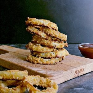 stack of low carb onion rings.