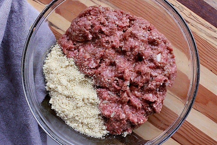 Bowl of ground beef and almond flour.