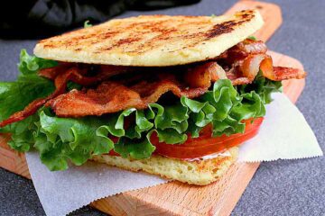 Keto BLT on a wooden serving platter.