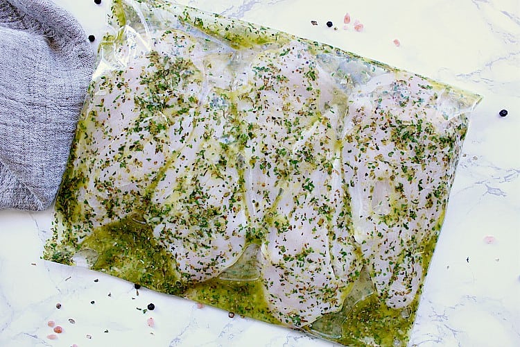 Bag with the marinating chicken breast.