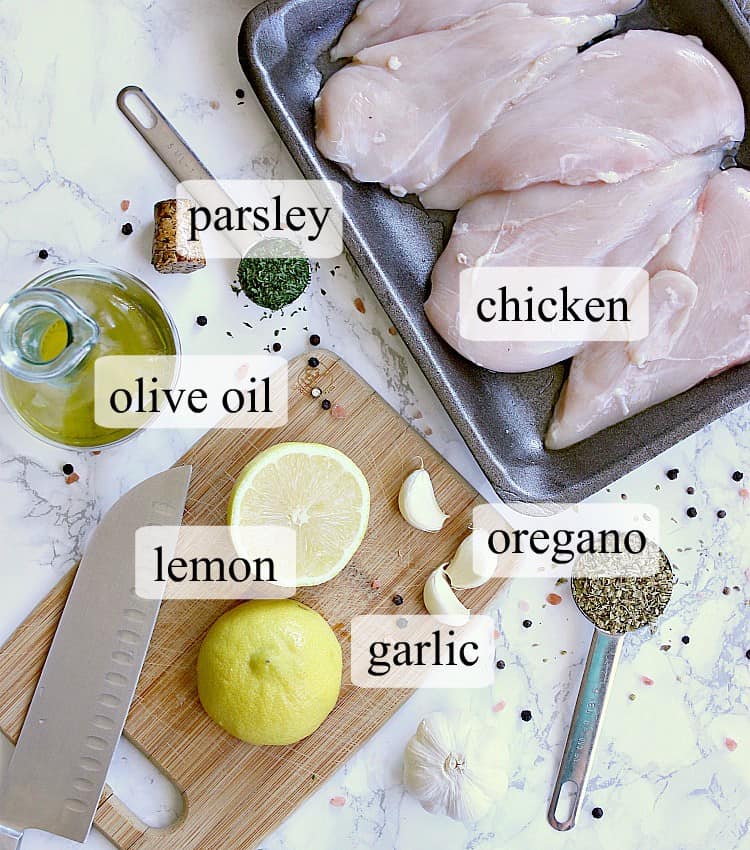 All ingredients used in this grilled keto greek chicken. 