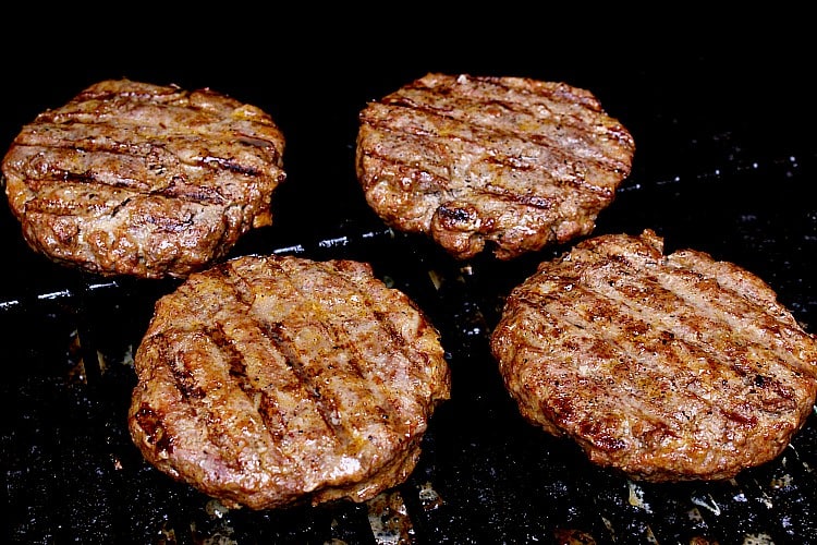 All four Keto Burgers hot on the grill.