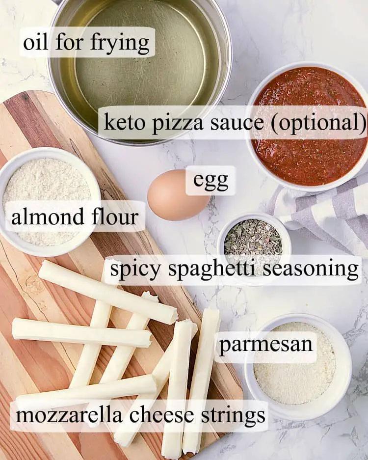 All ingredients used in this Keto Mozzarella Sticks recipe.