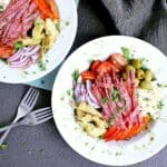Two plates with Keto Antipasto Salad.